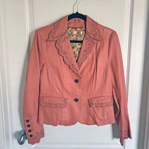 Peach colour ladies leather blazer, lined, size M